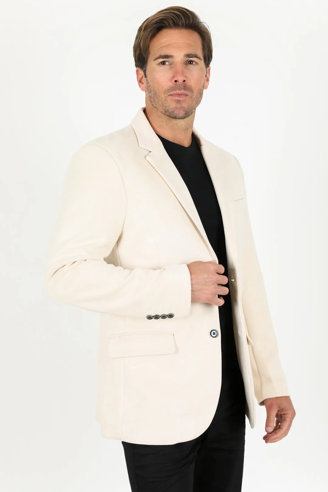 Men's Double Button Off White Faux-Suede Blazer