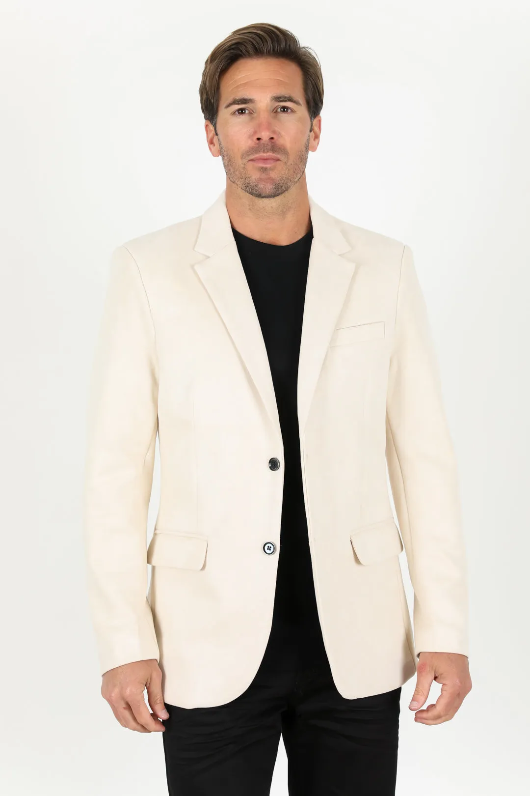 Men's Double Button Off White Faux-Suede Blazer