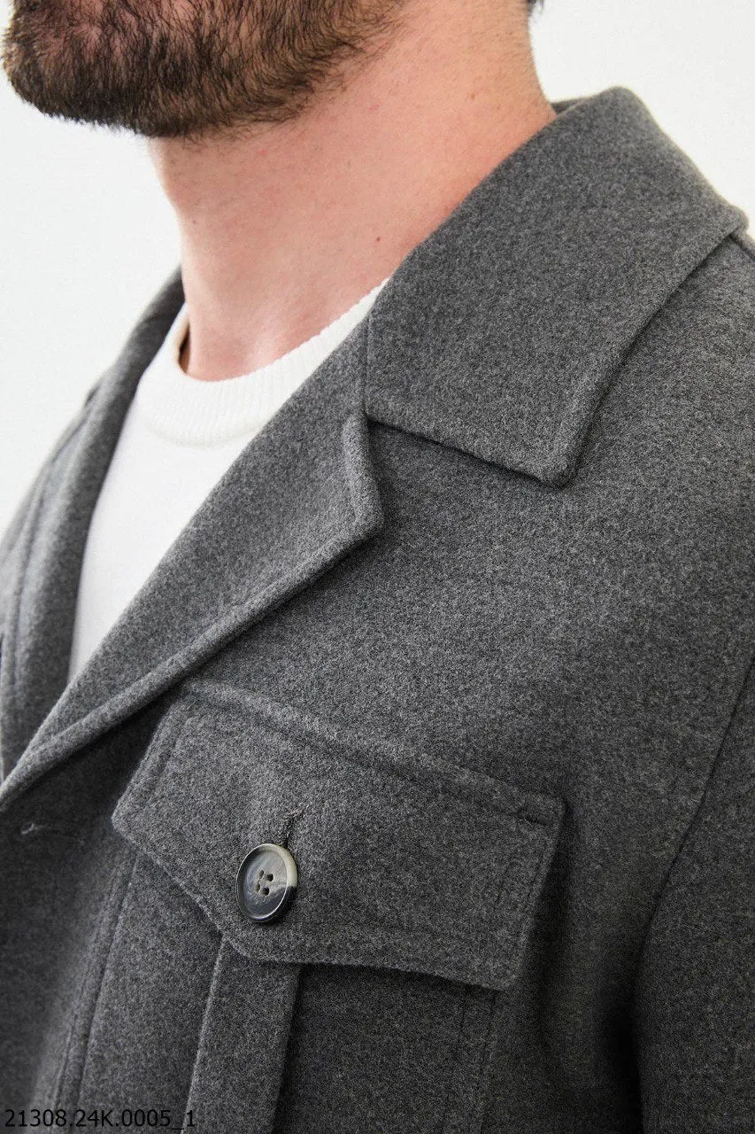 Men's Gray Utility Pocket  Winter Jacket