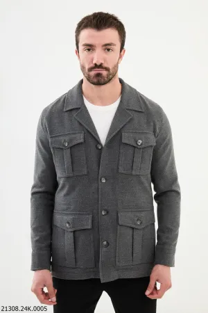 Men's Gray Utility Pocket  Winter Jacket