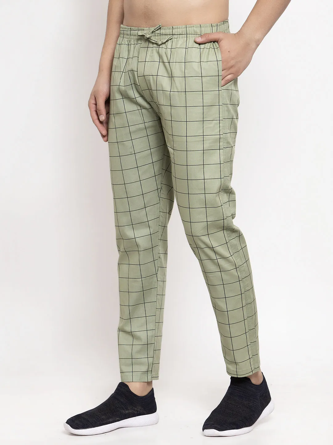 Men's Green Checked Cotton Track Pants ( JOG 012Pista ) - Jainish