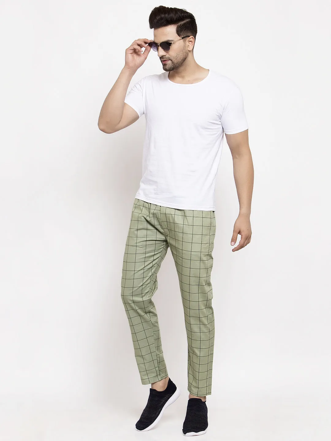 Men's Green Checked Cotton Track Pants ( JOG 012Pista ) - Jainish