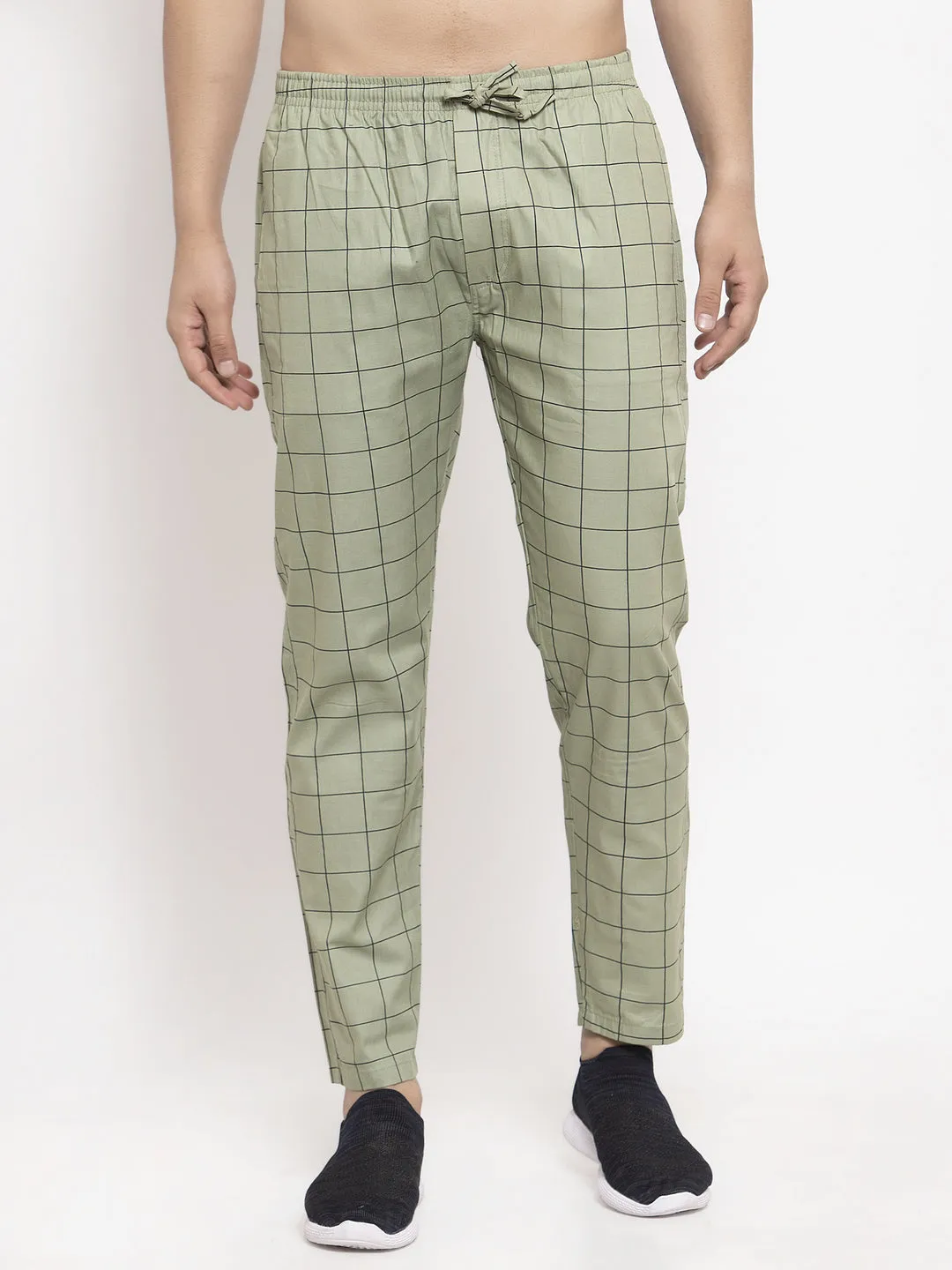 Men's Green Checked Cotton Track Pants ( JOG 012Pista ) - Jainish