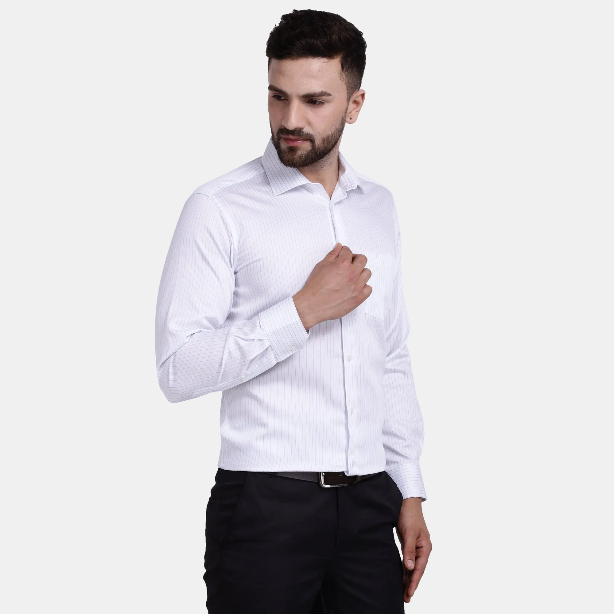 Men's Luthai Supima Mercerised Cotton Striper Design Slim Fit Dress Shirt