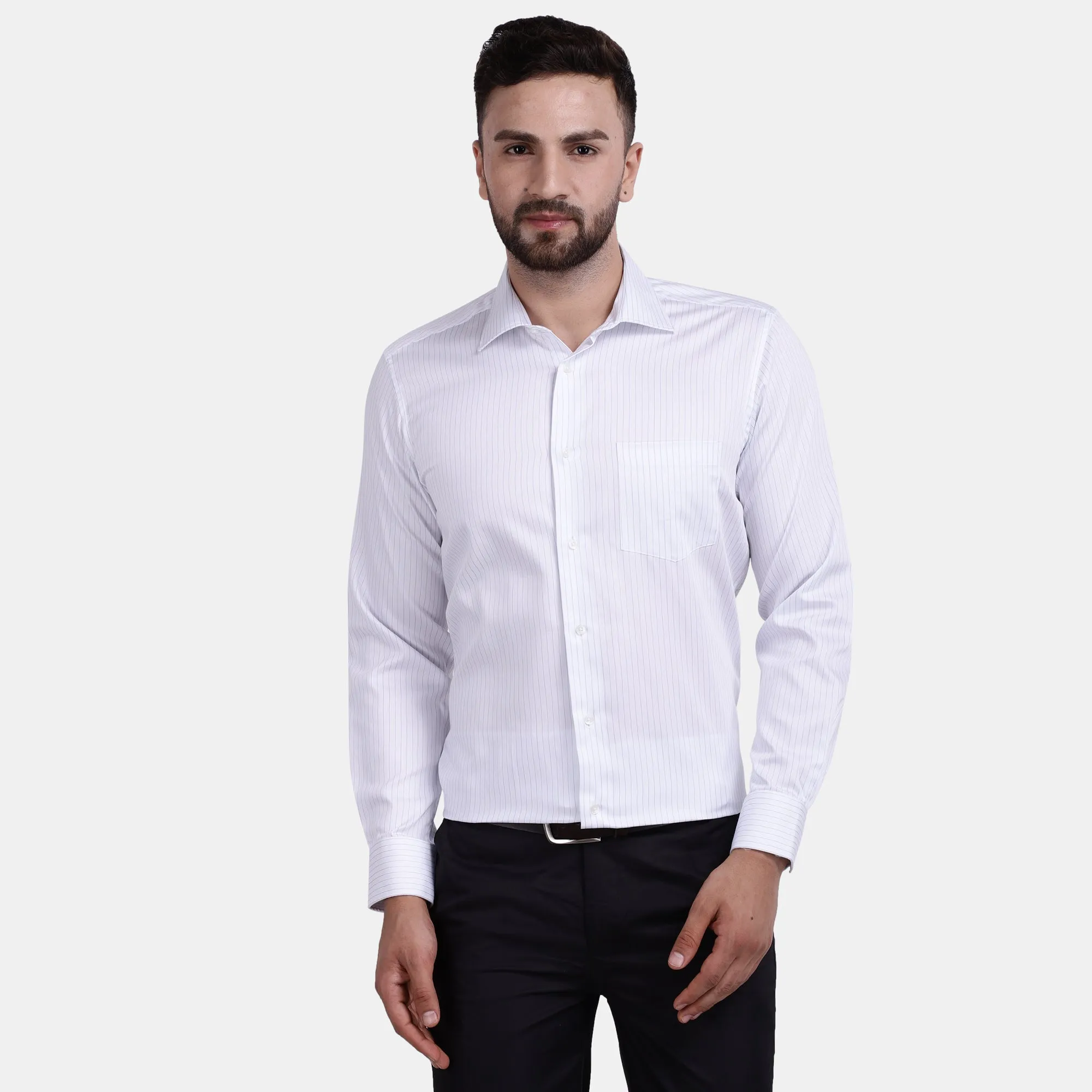 Men's Luthai Supima Mercerised Cotton Striper Design Slim Fit Dress Shirt