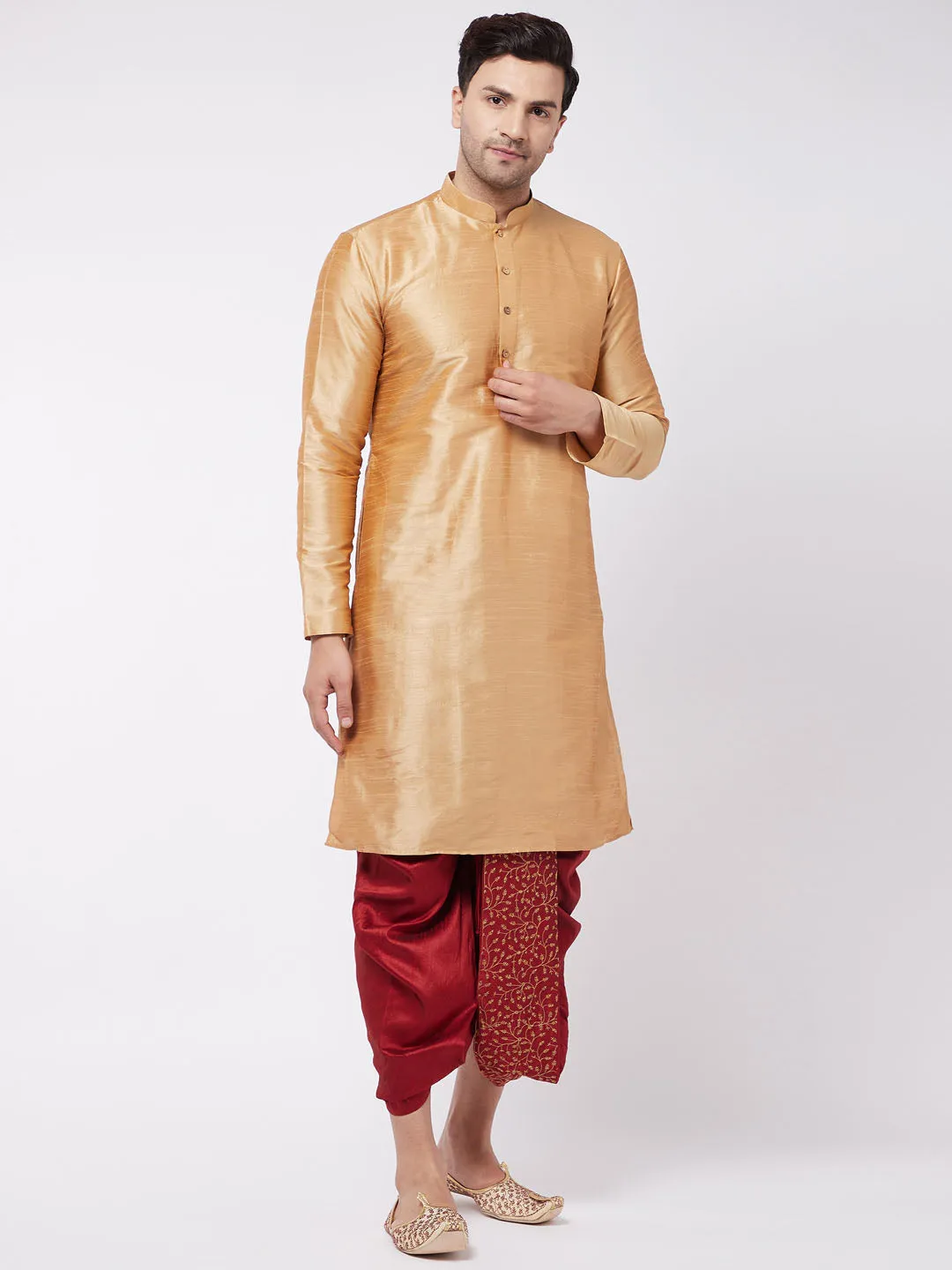 Men's Maroon Silk Blend Embroidered Dhoti - Vastramay