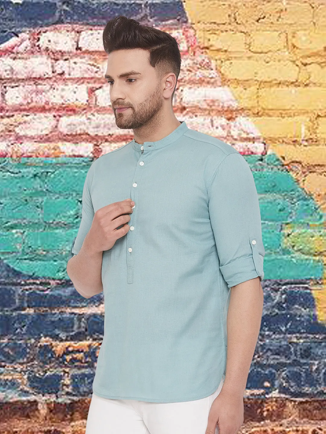 Men's Pure Cotton Green Kurta - Even Apparels