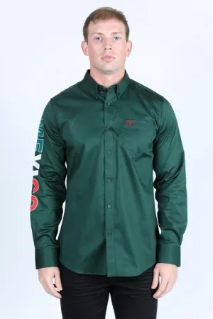 Men’s Single Pocket Logo Modern Fit Stretch Mexico Dress Shirt - Green