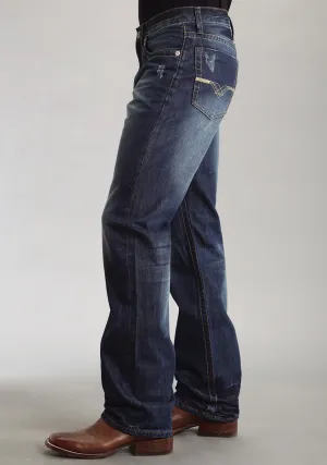 Mens Stetson Blue Cotton Blend Deco Pocket Modern Fit Straight Jeans