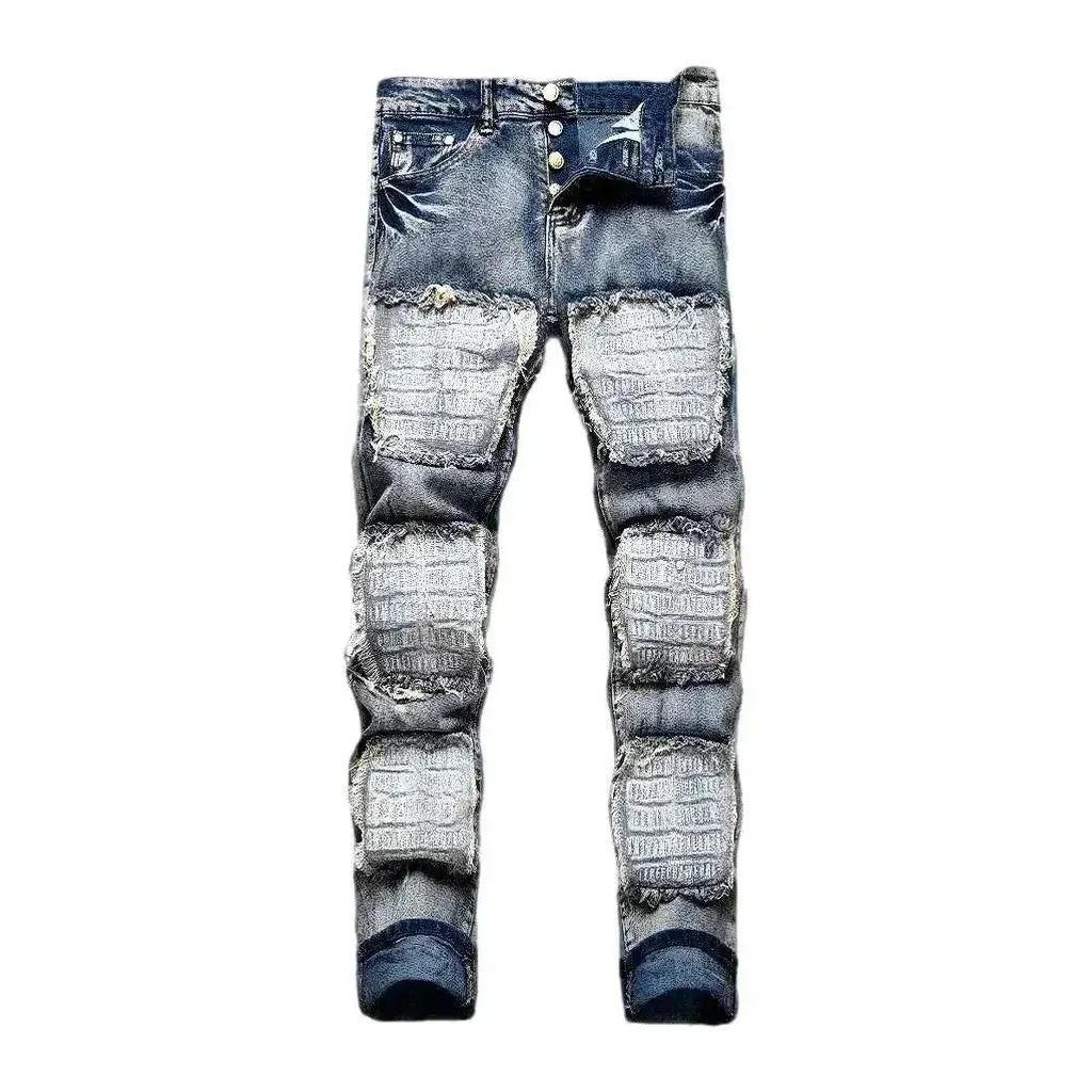 Mid-waist men's distressed jeans