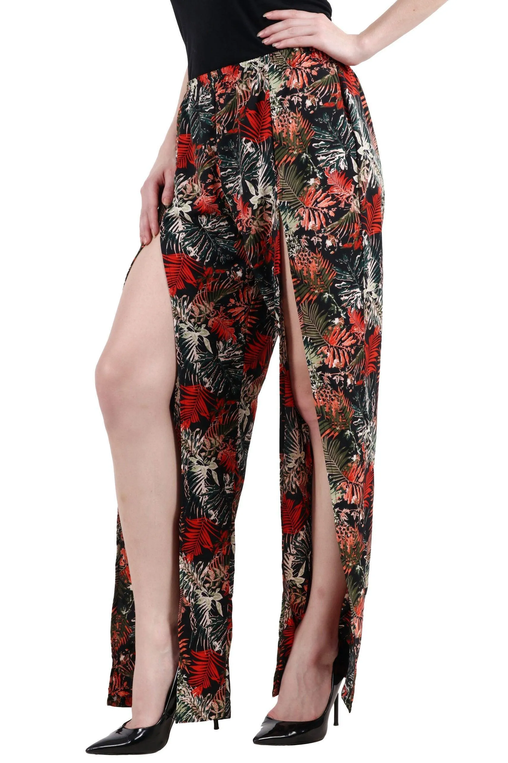 Multicolored Floral Printed Front Slit Pyjamas