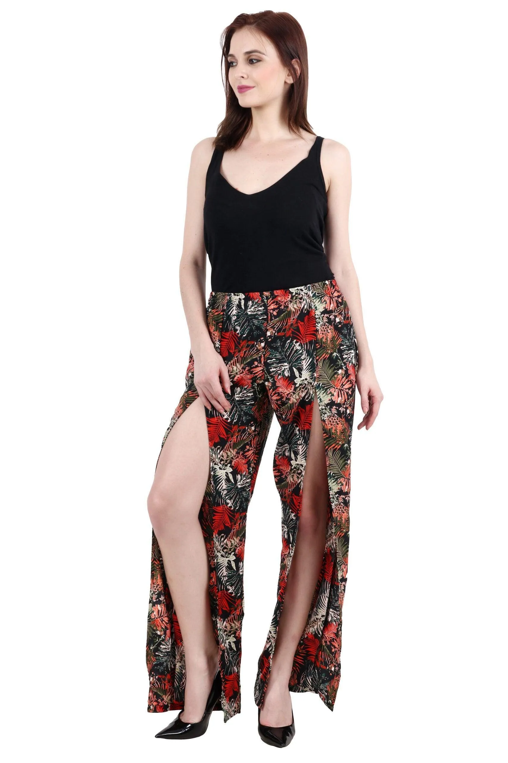 Multicolored Floral Printed Front Slit Pyjamas