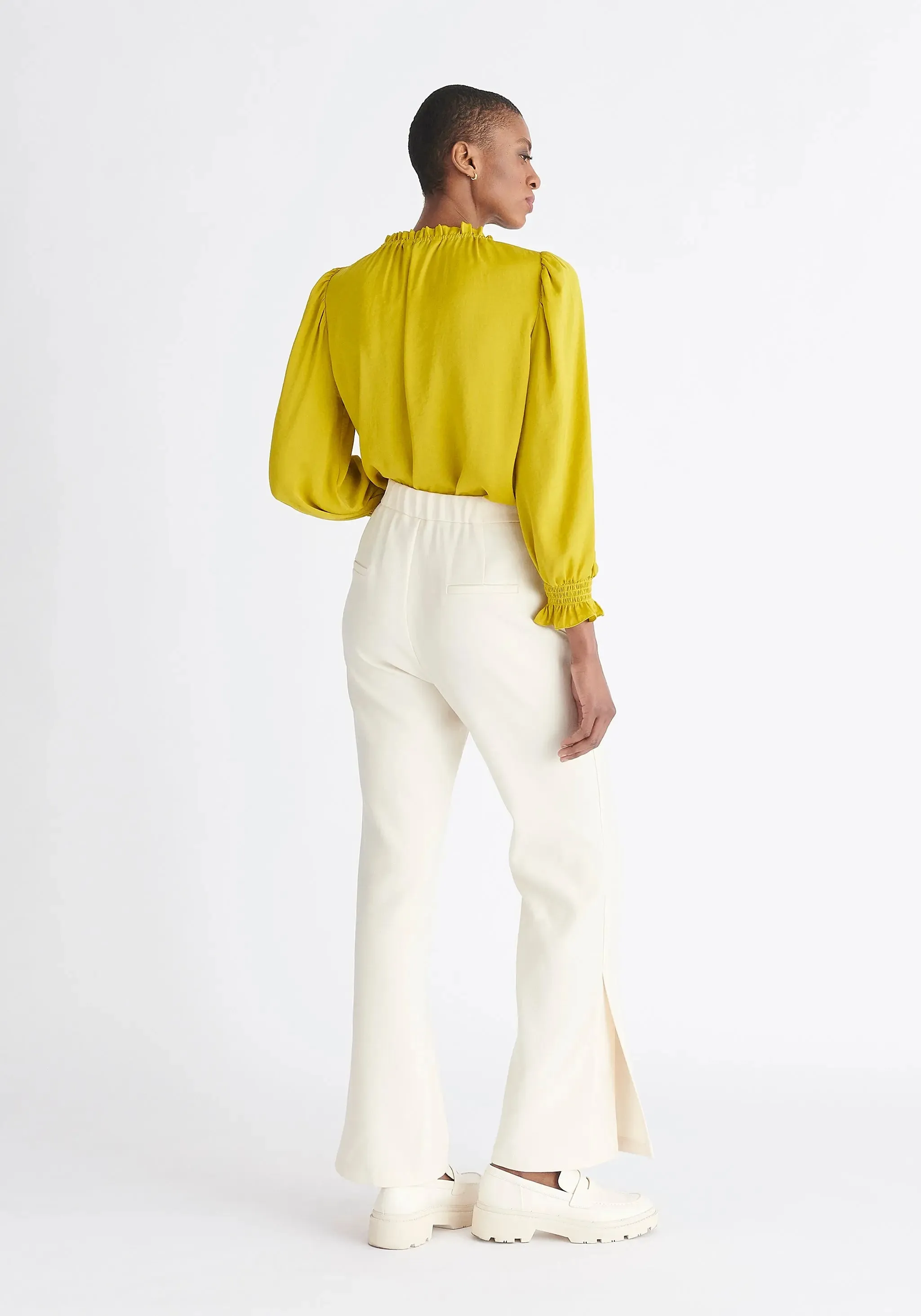 Mustard Yellow Ruched Collar Blouse