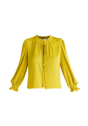 Mustard Yellow Ruched Collar Blouse