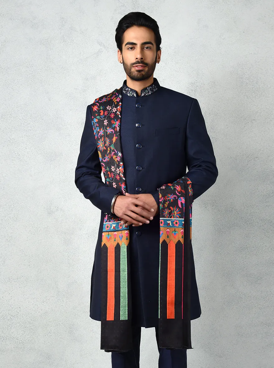 Navy Blue & Black Sherwani | TULA