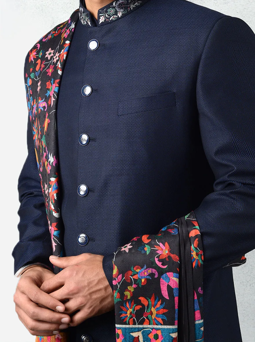 Navy Blue & Black Sherwani | TULA