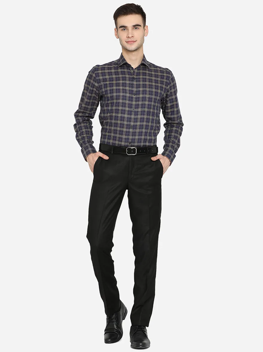 Navy Blue Checked Slim Fit Formal Shirt | JadeBlue London Edition