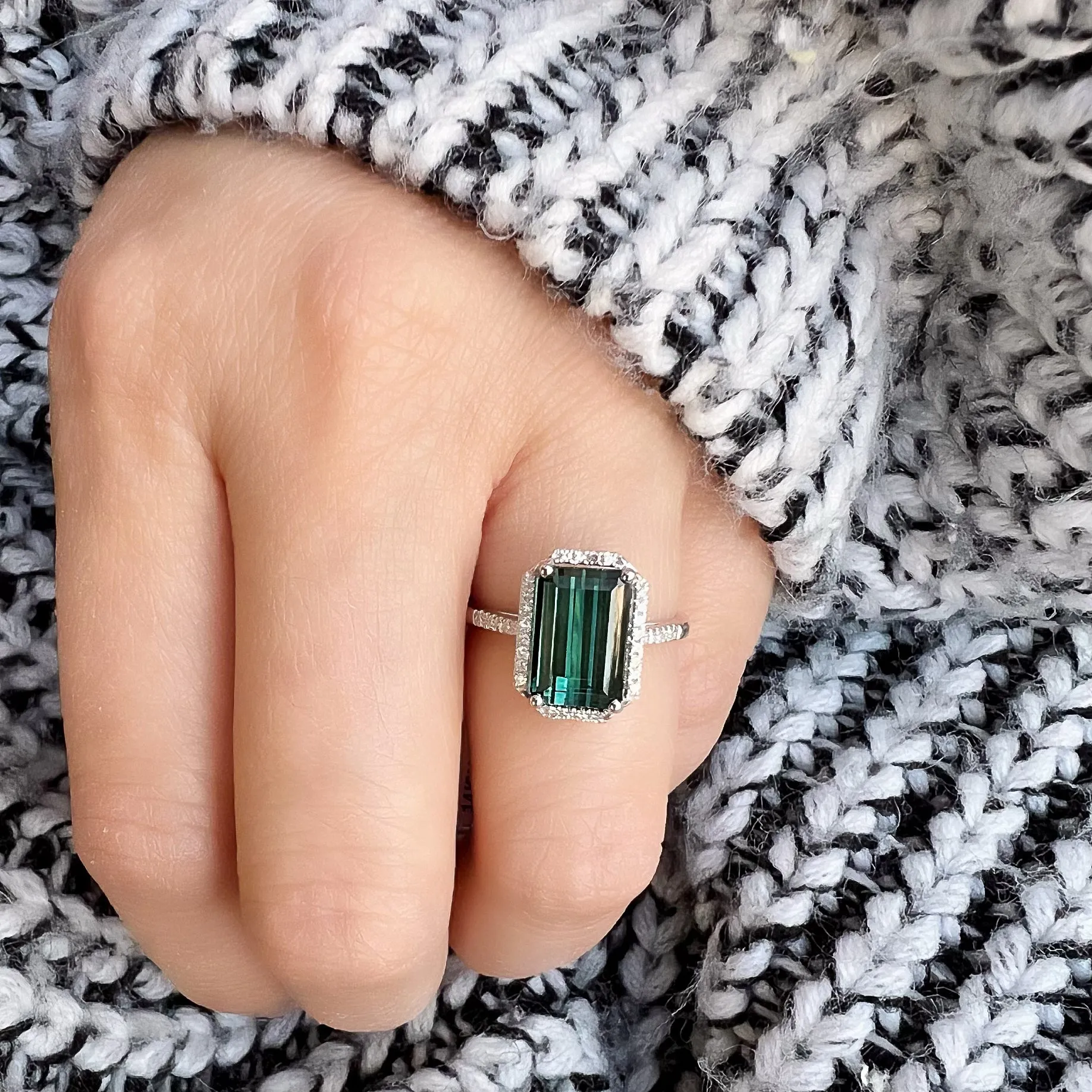 One of a Kind Green Tourmaline Ring in White Gold