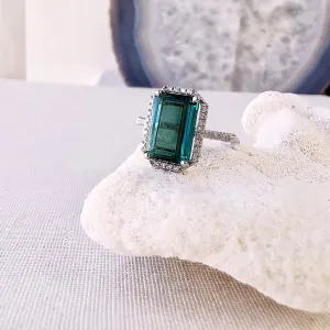 One of a Kind Green Tourmaline Ring in White Gold