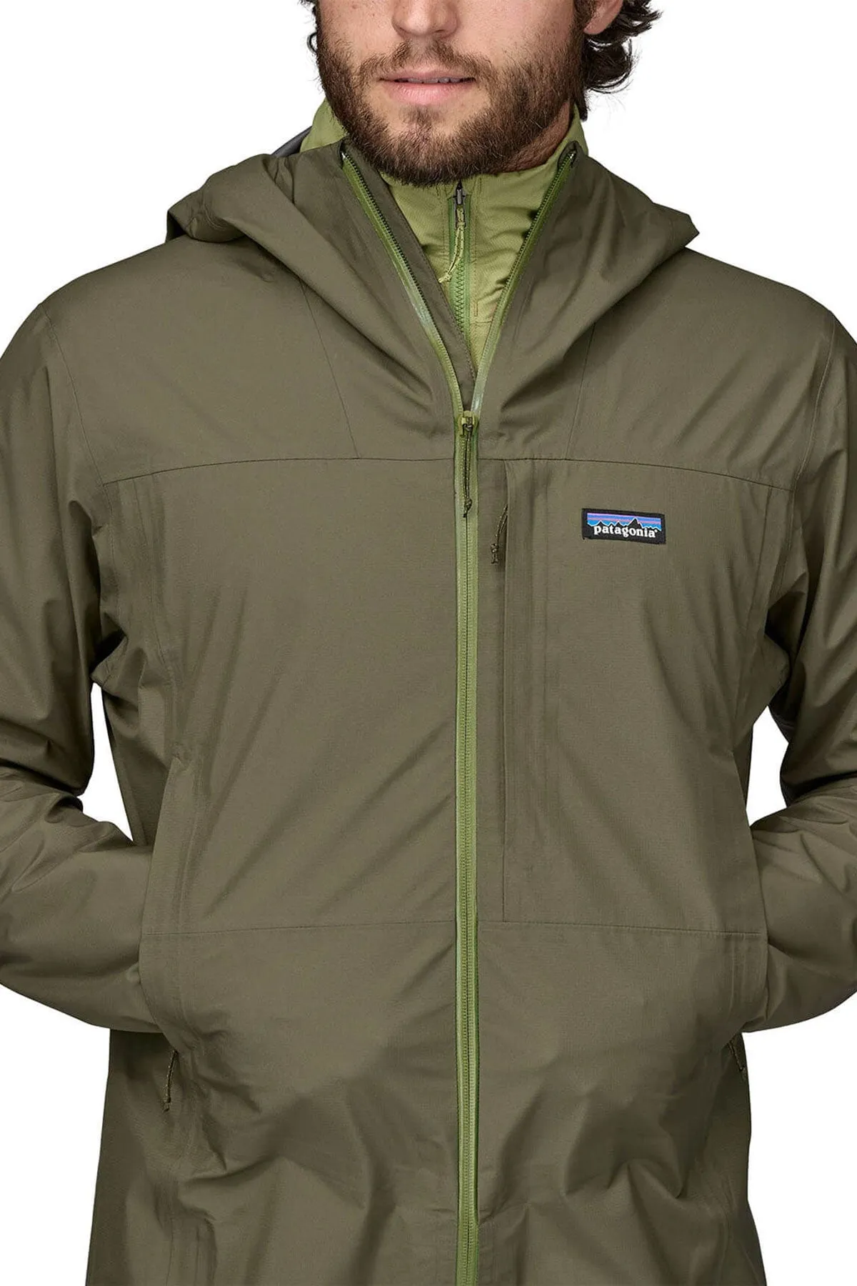 Patagonia Mens Boulder Fork Custom Rain Jackets, Basin Green