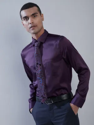 Poly Satin Purple Plain Slim Fit Full Sleeve Ceremonial Shirt