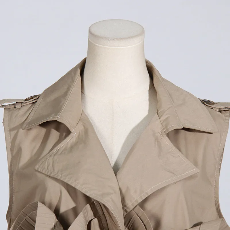 Pre Order:  Khaki V-Neck Pleated Sleeveless Top