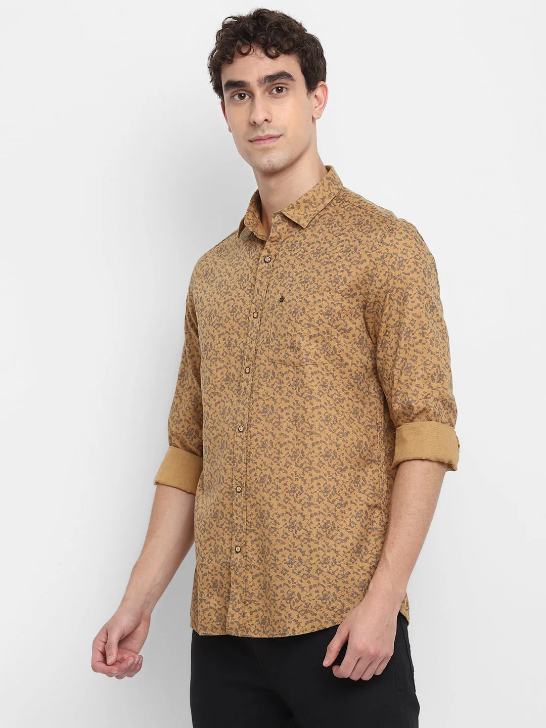 Printed Khaki Slim Fit Causal Shirt