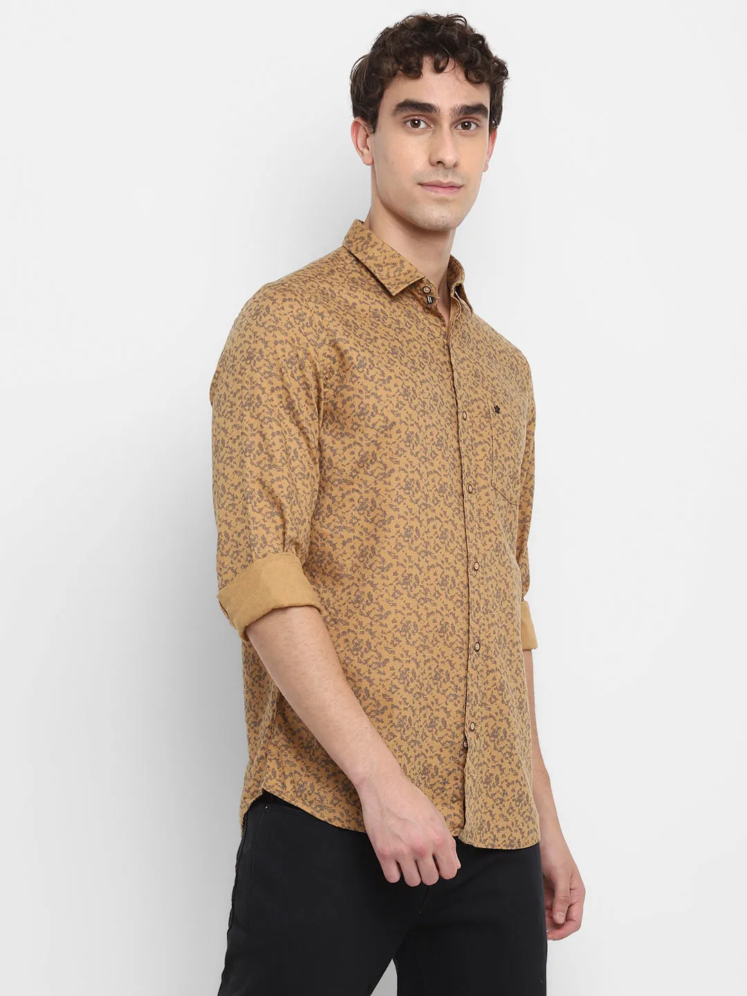 Printed Khaki Slim Fit Causal Shirt