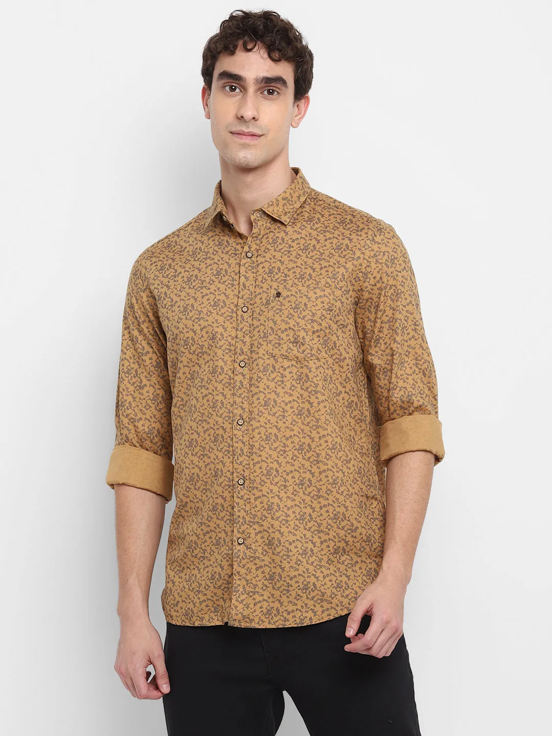 Printed Khaki Slim Fit Causal Shirt