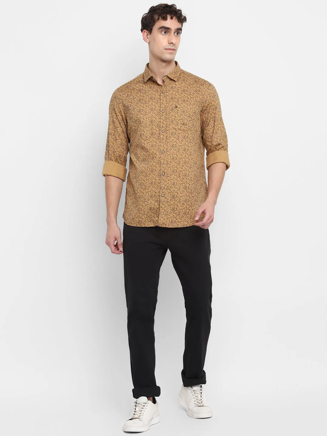 Printed Khaki Slim Fit Causal Shirt