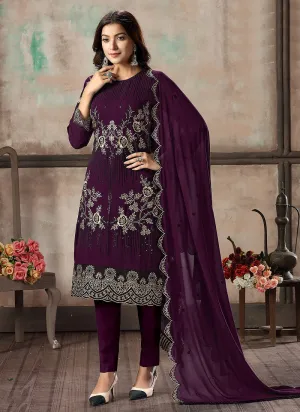 Purple Embroidered Designer Salwar Kameez