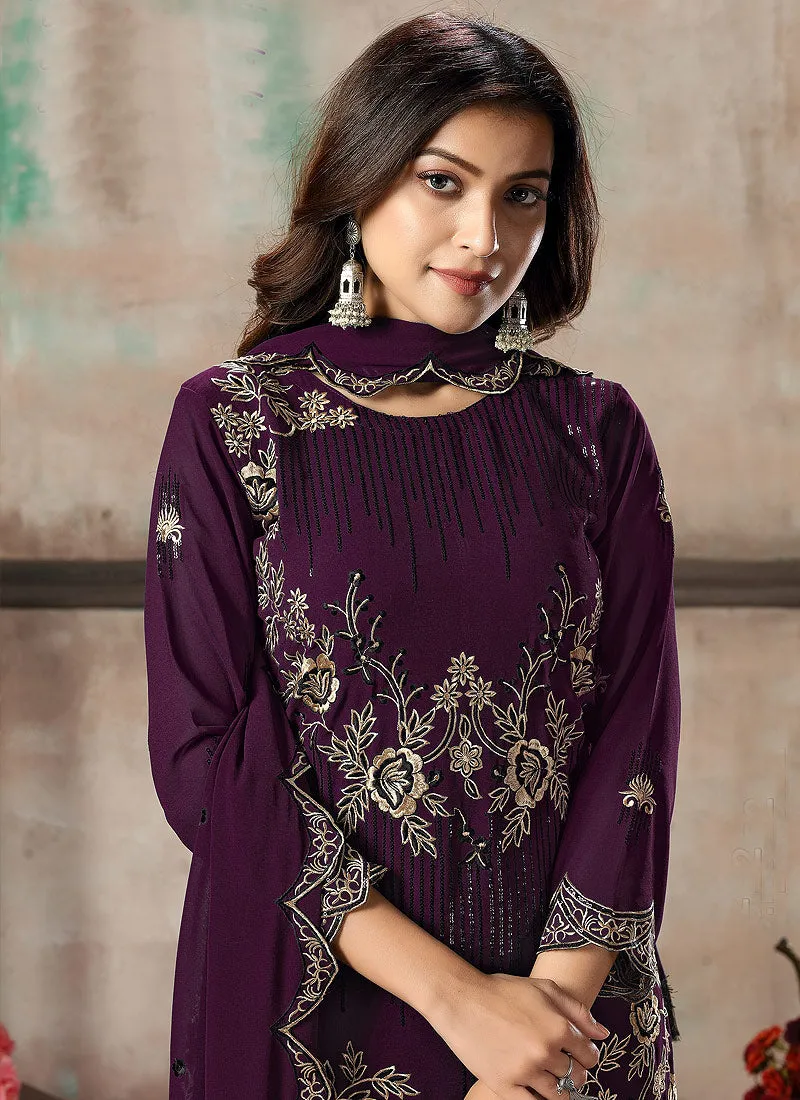 Purple Embroidered Designer Salwar Kameez