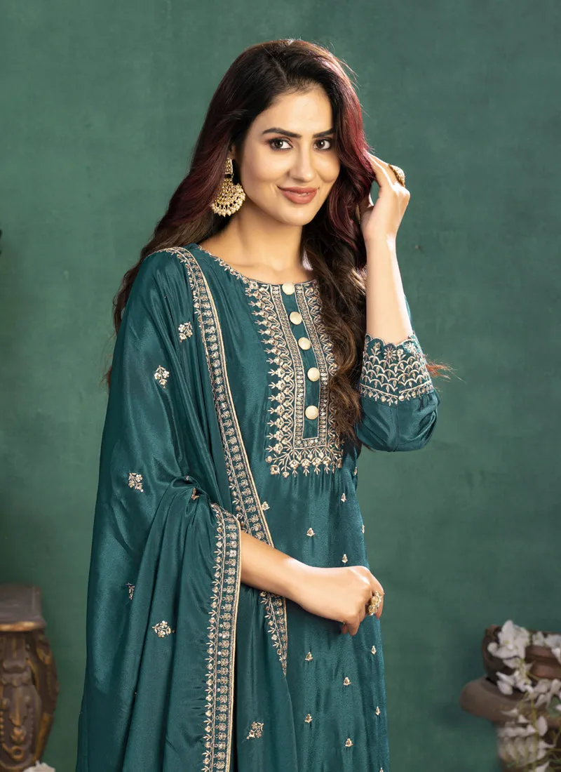 Rama Green Zari Embellished Salwar Kameez Suit