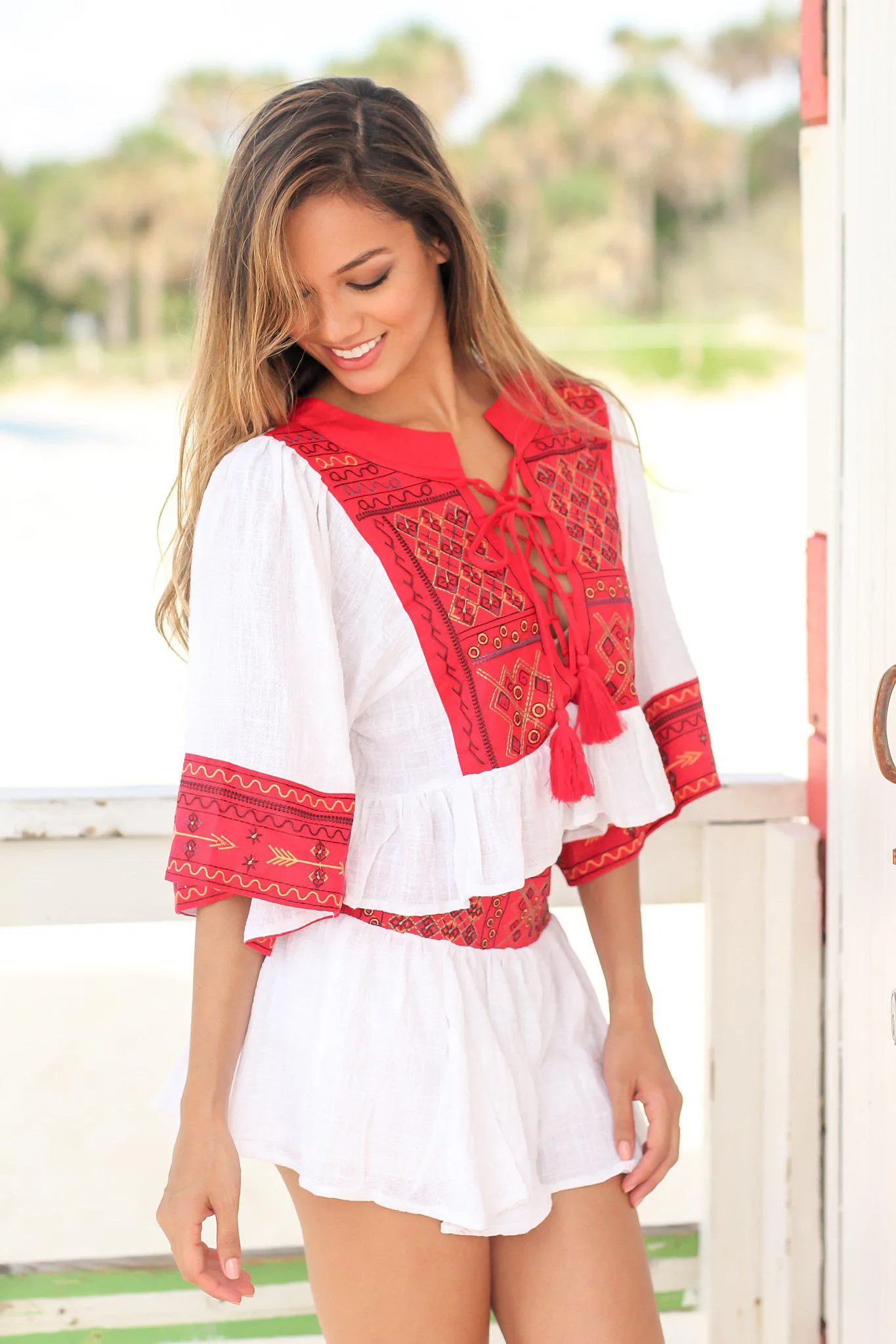 Red Boho Two Piece Set