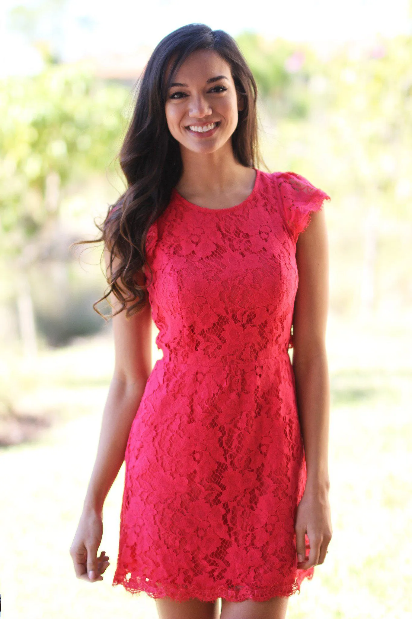 Red Lace Dress with Pockets