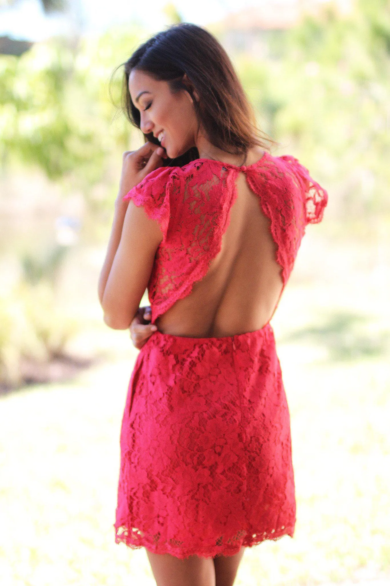 Red Lace Dress with Pockets