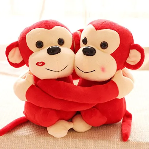 Richy Toys Monkey's Cuddly Couple Soft Toys Plush Stuffed Teddy Bear for Kids Birthday Gift (Red)