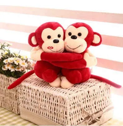 Richy Toys Monkey's Cuddly Couple Soft Toys Plush Stuffed Teddy Bear for Kids Birthday Gift (Red)