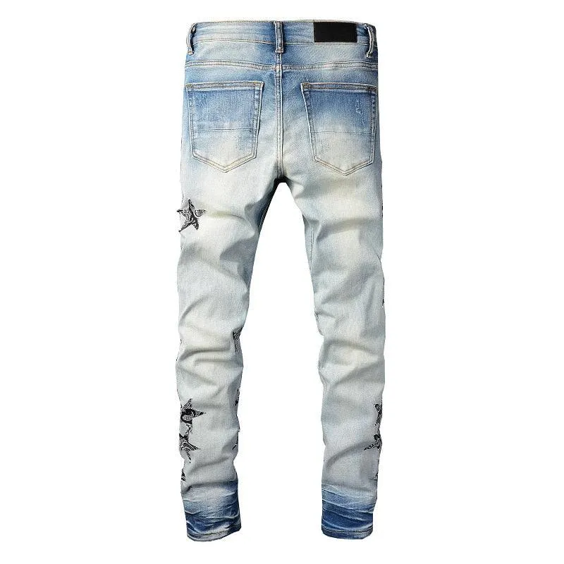 Ripped Hole Pentagram Star Patch Jean