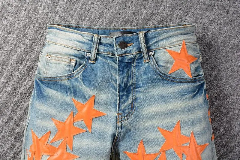 Ripped Hole Pentagram Star Patch Jean