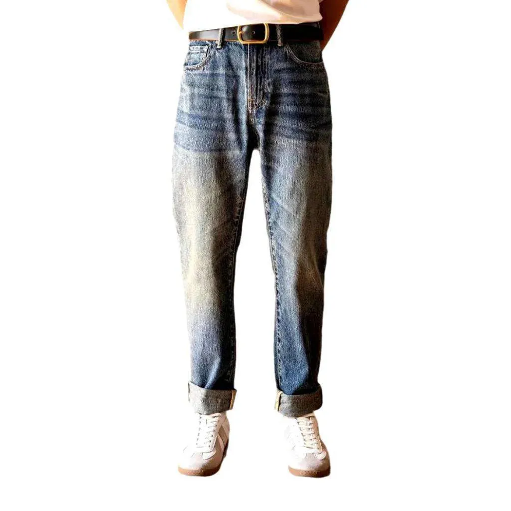 Sanded light wash selvedge jeans
 for men