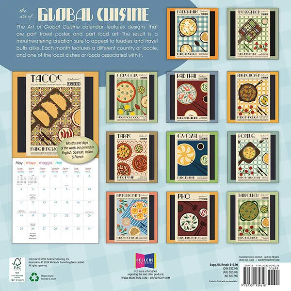 Sellers Publishing The Art of Global Cuisine 2025 12 x 12 Wall Calendar