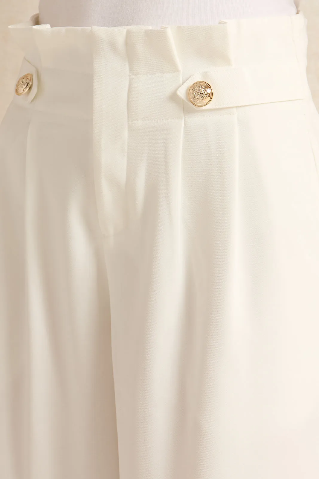 Senior Girls White Button Embellished Pants