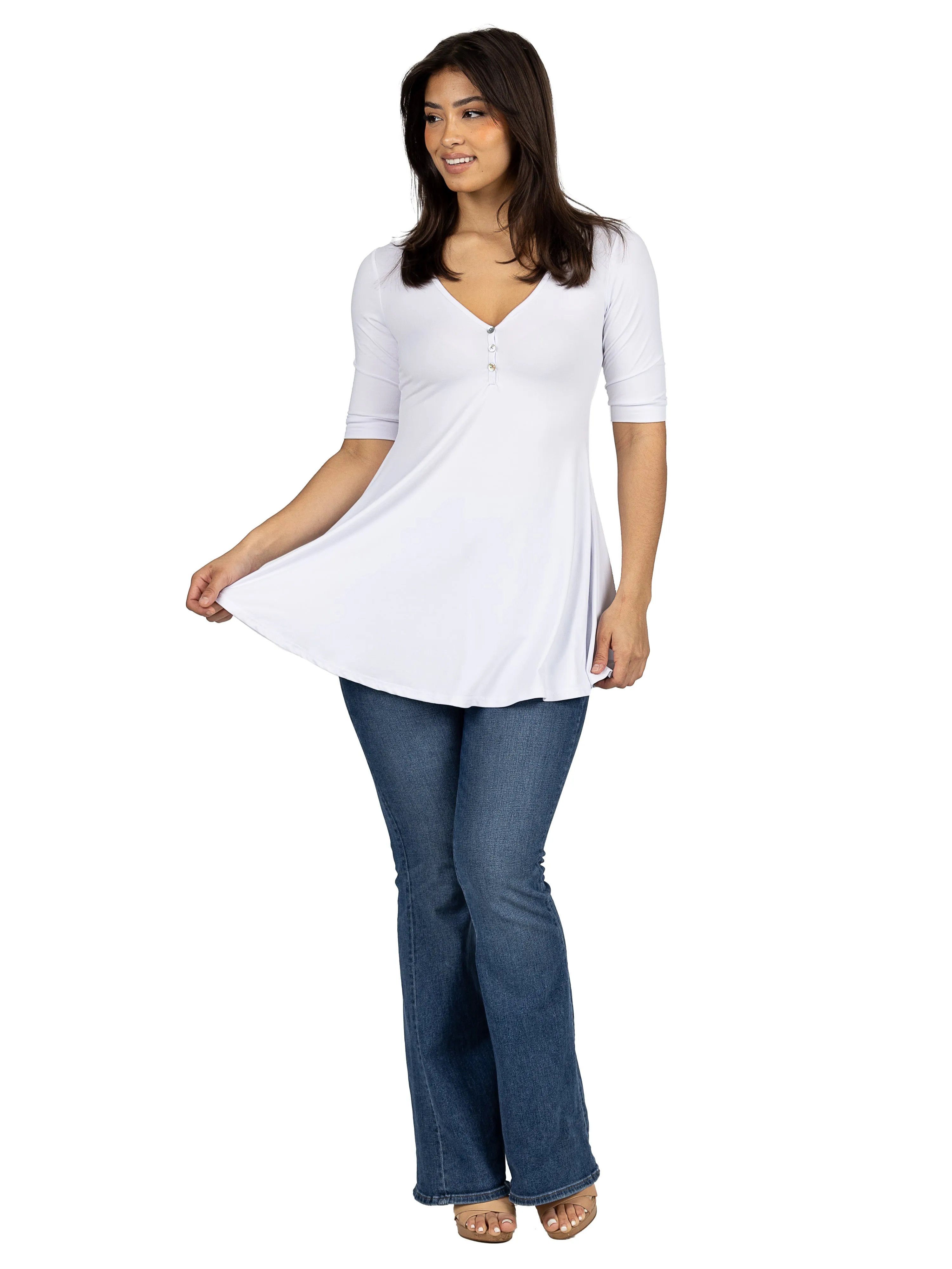 Short Sleeve Tunic Top with Button Detail