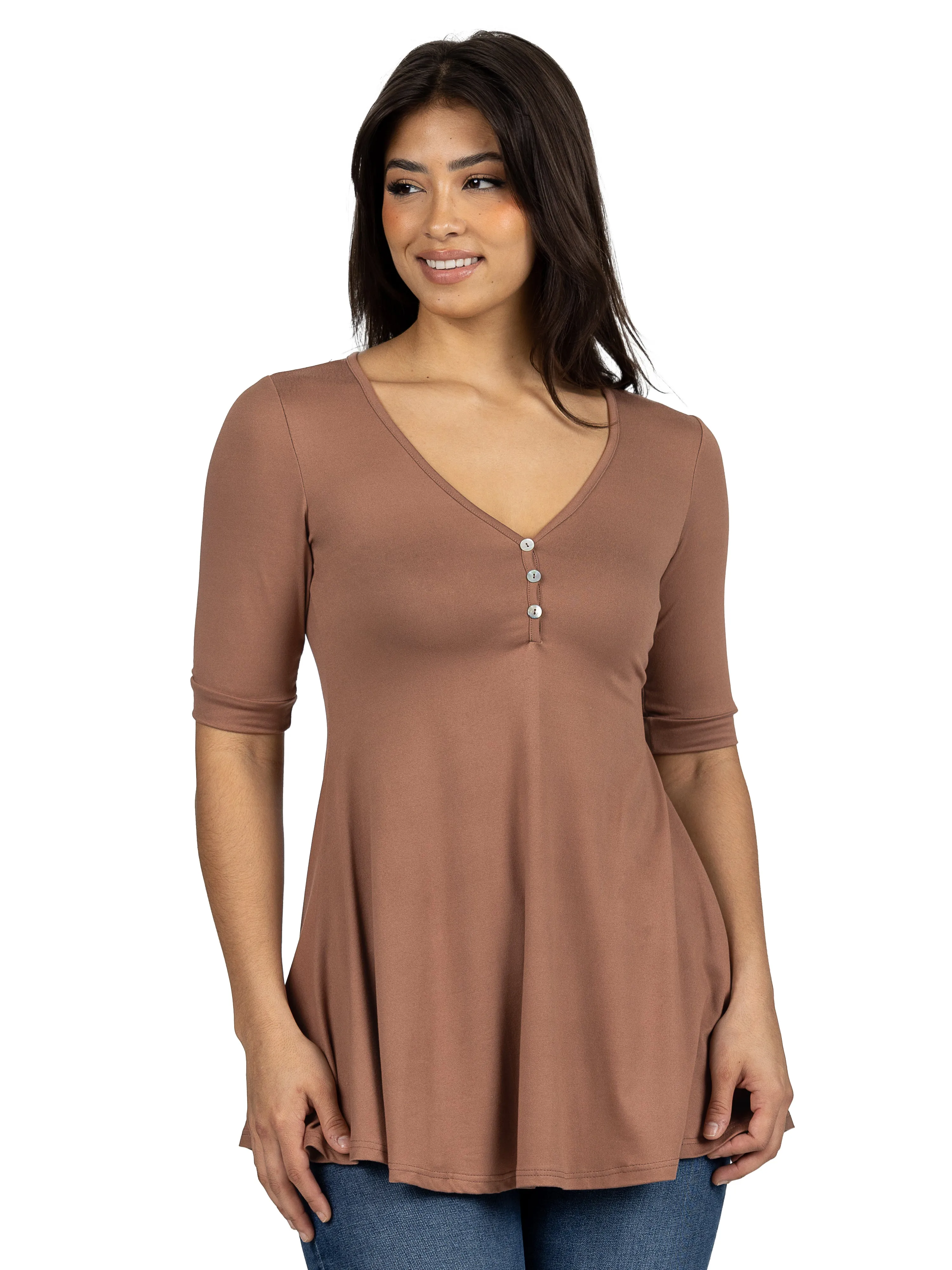 Short Sleeve Tunic Top with Button Detail