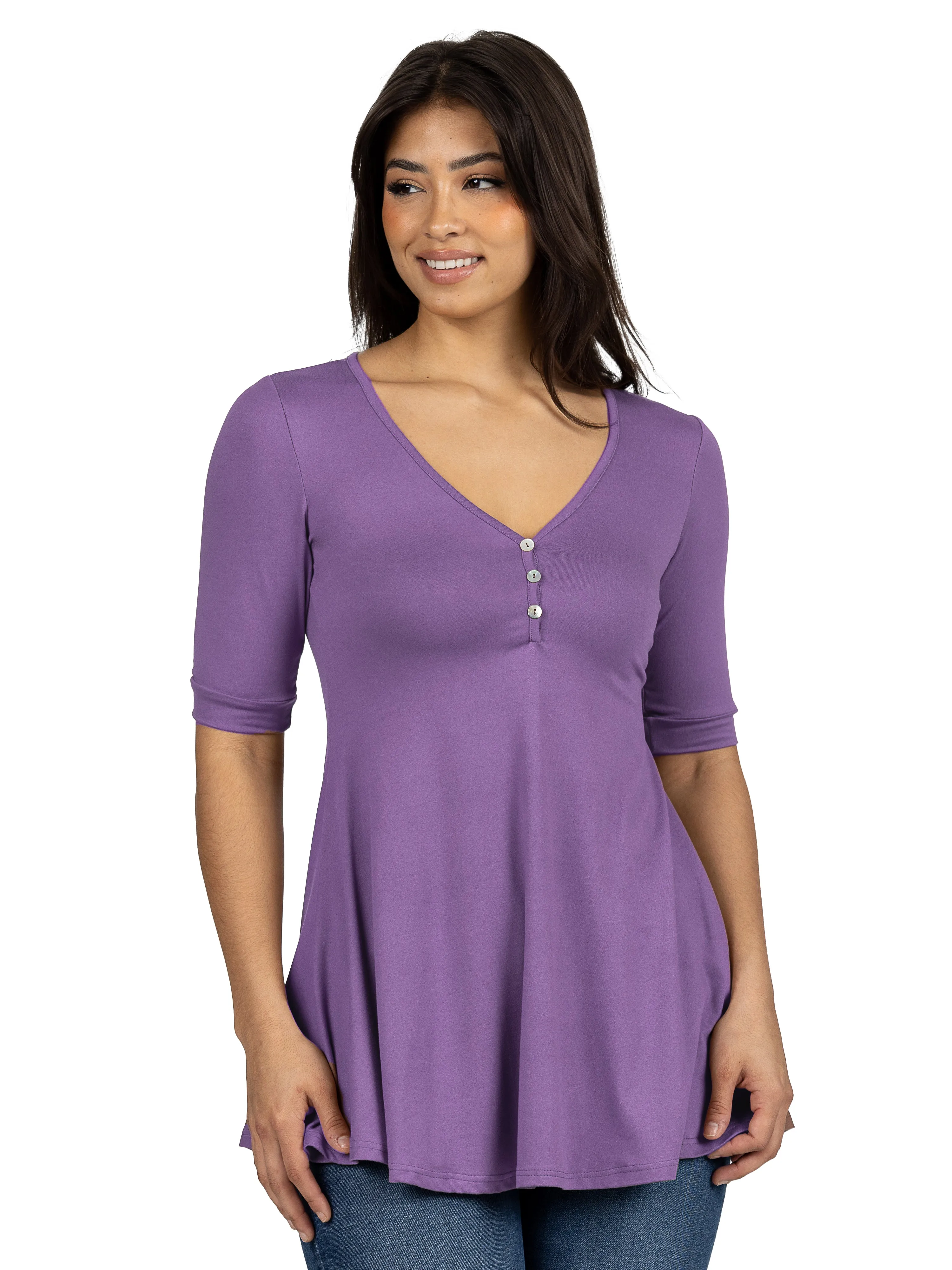 Short Sleeve Tunic Top with Button Detail