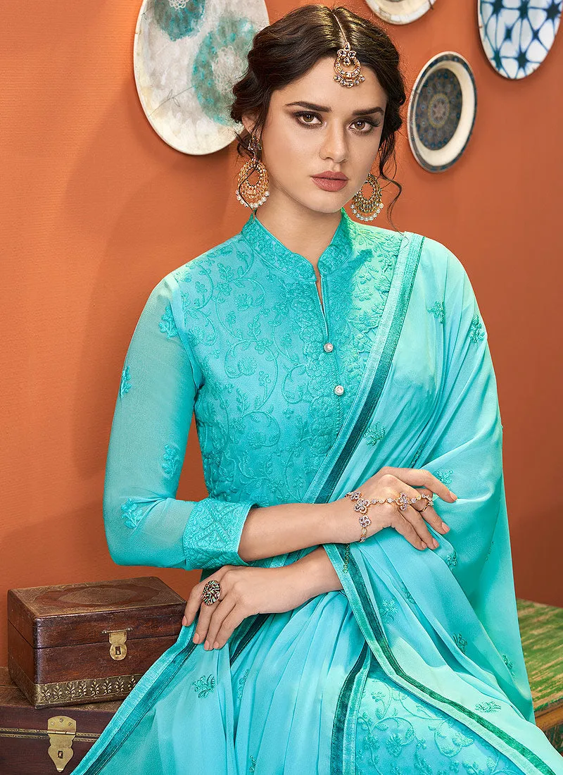 Sky Blue Lucknowi Palazzo Suit