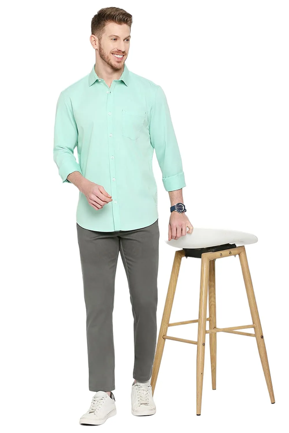 Slim Fit Cotton Polyester Cavalry Twill Shirt