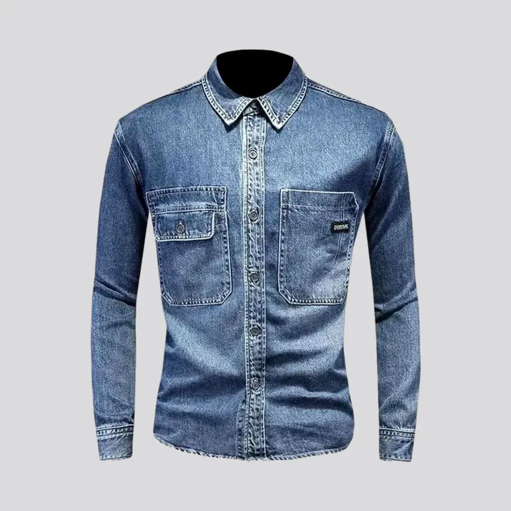 Slim fit medium length men's denim shirt