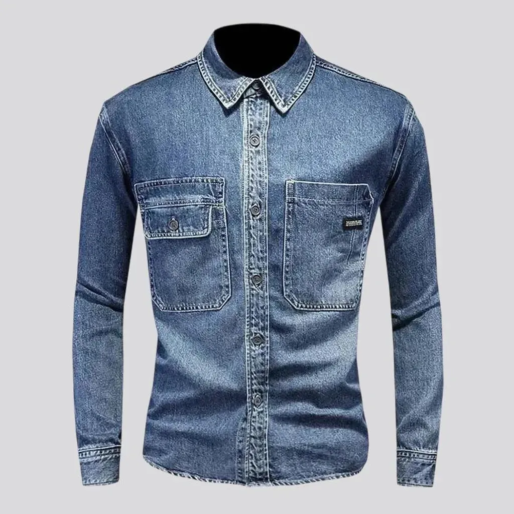 Slim fit medium length men's denim shirt